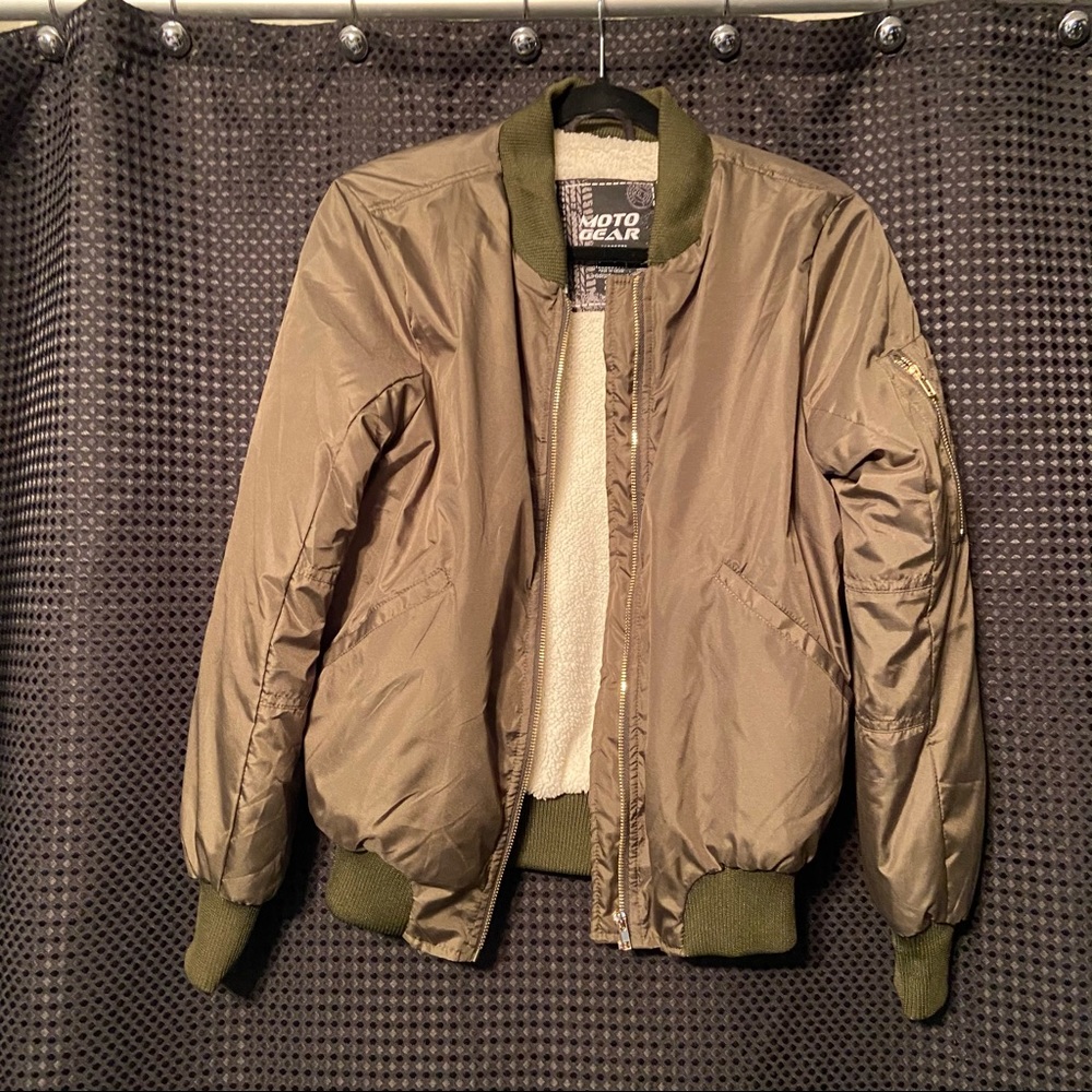 Fleece Lined Army Green Bomber Jacket
